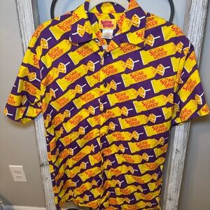 Sugar Daddy Candy Purple Graphic Button Up Shirt Mens Small 2001 Licensed Small